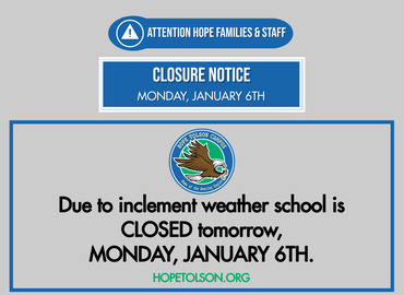 Hope-Tolson School Closure - Monday, January 6th